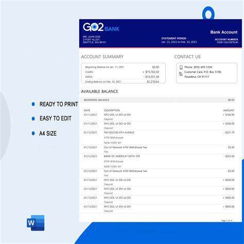 Go2bank Bank Statement Template